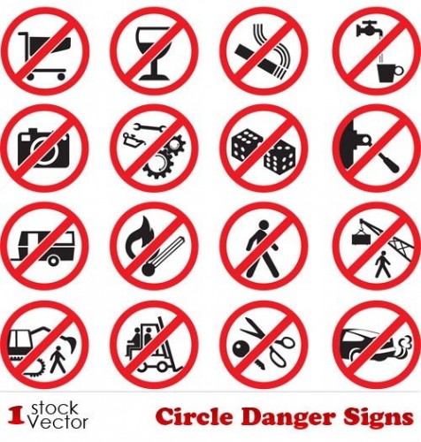 دانلود تصاویر وکتور تابلو و علائم خطر و ممنوع Circle Danger Signs Vector
