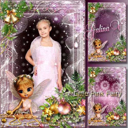دانلود قاب عکس لایه باز با نام فرشته کوچولوی صورتی New Year Frame for Girls - Little Pink Fairy