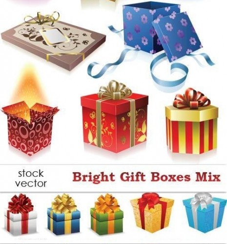 دانلود تصاویر وکتور بسته و جعبه های کادو و هدیه Vectors - Bright Gift Boxes Mix