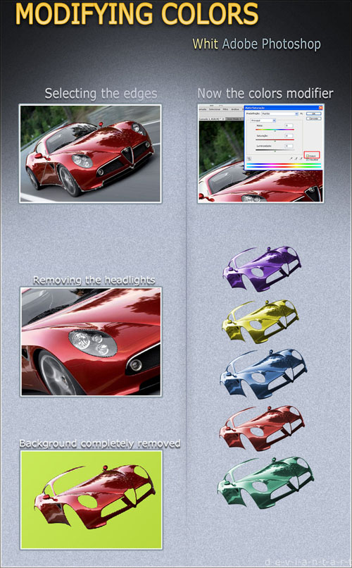 دانلود طرح لایه باز PSD برای تغییر رنگ ماشین در عکس Changing Color of a Car - Template in PSD