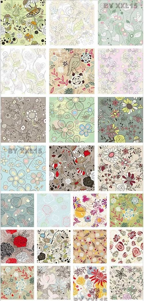 دانلود وکتور های پس زمینه با طرح گل و بوته Set of seamless floral backgrounds