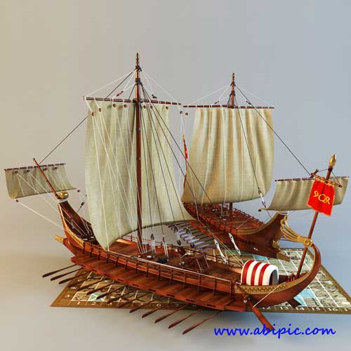 دانلود مدل 3 بعدی کشتی جنگی رومی Roman galley battle 3d Model