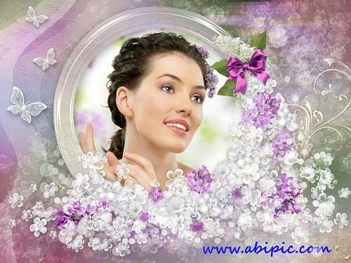 دانلود قاب عکس طراحی شده با گل های یاس Spring frame lilac blossoms