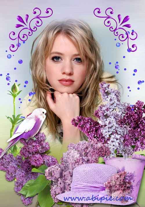 قاب عکس دیجیتال با طرح گل های یاس Photoshop Frame fragrant lilacs