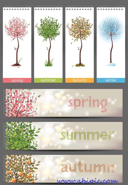 دانلود وکتور بنر 4 فصل با طرح درخت Seasons banners and vector tree