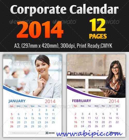 دانلود وکتور تقویم 2014 Corporate Calendar Templates