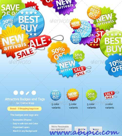 دانلود طرح لایه باز برچسب ها و نشان های خرید و فروش آنلاین Badges and Sale Tags