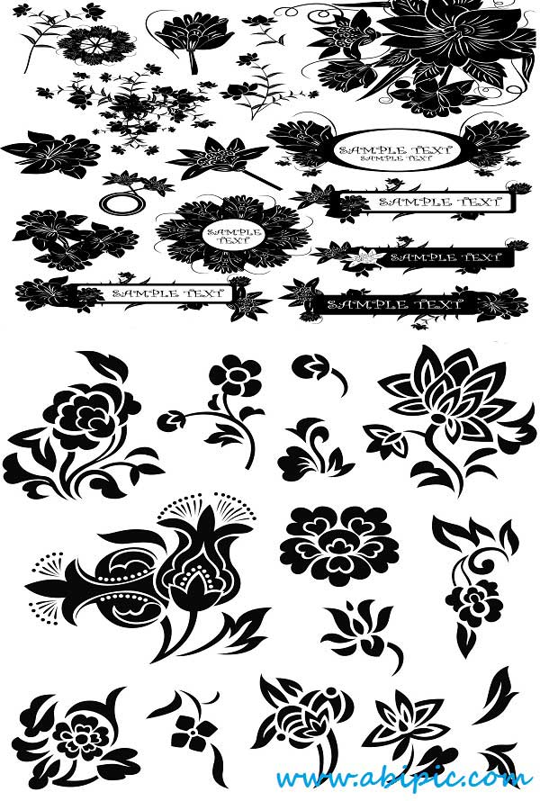 دانلود وکتور المان های گل و بوته تزئینی سری 16 Vectors Ornate Floral Elements