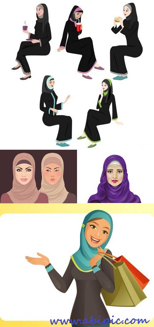 دانلود مجموعه وکتورهای زن مسلمان Stock Vectors - Muslim woman