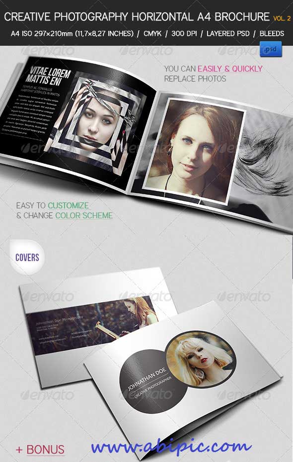 طرح پیش نمایش و بروشور عکاسی برای فتوشاپ Creative Photography Portfolio A4 Brochure