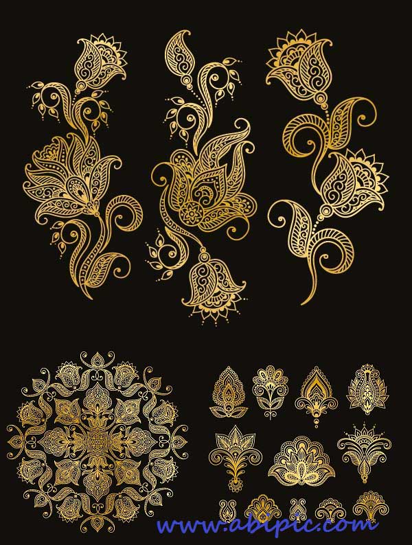 دانلود پترن و طرح های گلدار طلایی Gold pattern and ornament vector