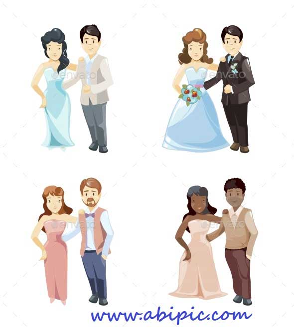 دانلود وکتور کارتونی عروس و داماد سری 2 Wedding Couples vector
