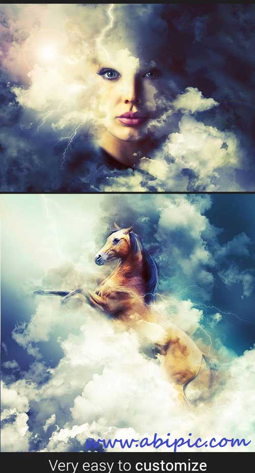 دانلود اکشن هنری فتوشاپ در میان ابر ها Cloud Rising Art Photoshop Action