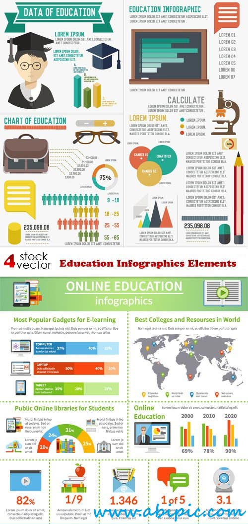 دانلود وکتور علایم اینفوگرافی آموزشی  Education Infographics Elements