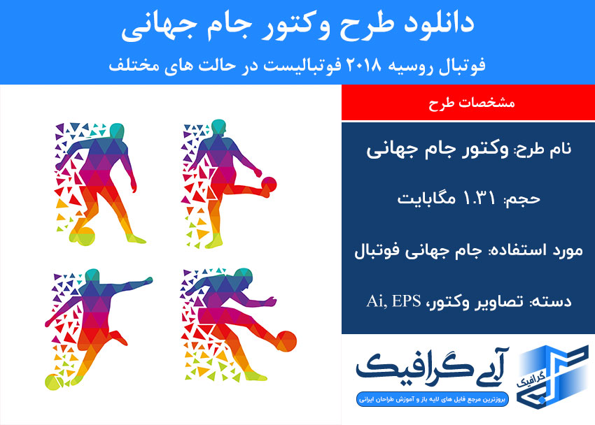 دانلود طرح وکتور جام جهانی فوتبال روسیه 2018 فوتبالیست در حالت های مختلف