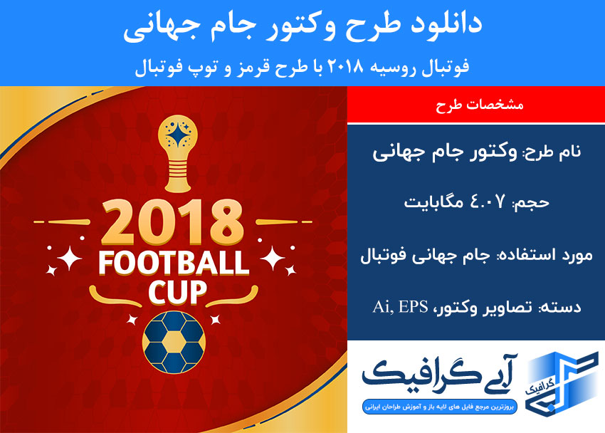 دانلود طرح وکتور جام جهانی فوتبال روسیه 2018 با طرح قرمز و توپ فوتبال