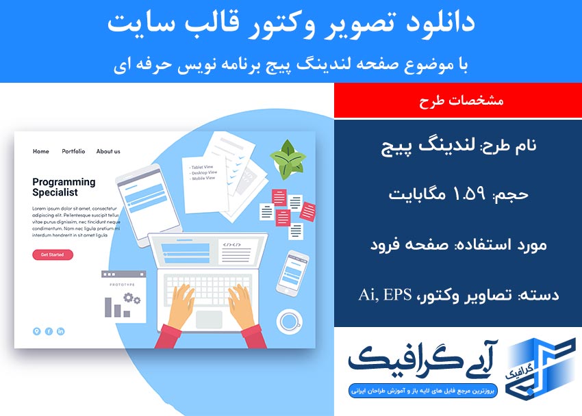 دانلود تصویر وکتور قالب سایت با موضوع صفحه لندینگ پیج برنامه نویس حرفه ای