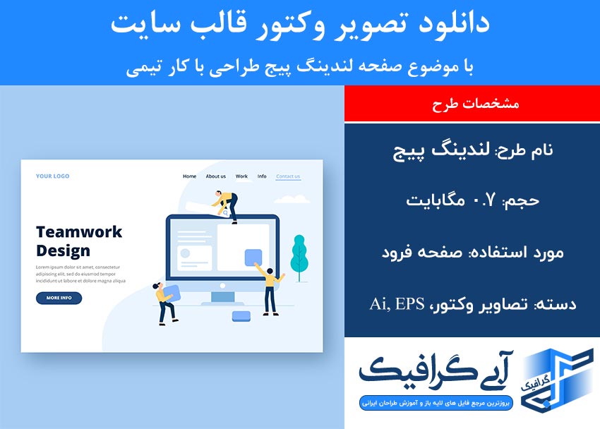دانلود تصویر وکتور قالب سایت با موضوع صفحه لندینگ پیج طراحی با کار تیمی