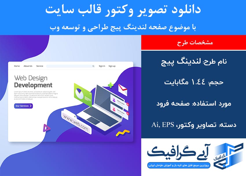 دانلود تصویر وکتور قالب سایت با موضوع صفحه لندینگ پیج طراحی و توسعه وب