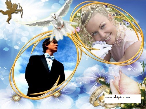 دانلود فریم و قاب عکس زیبای نامزدی و ازدواج با نام Bright point طراحی شده با گل و حلقه
