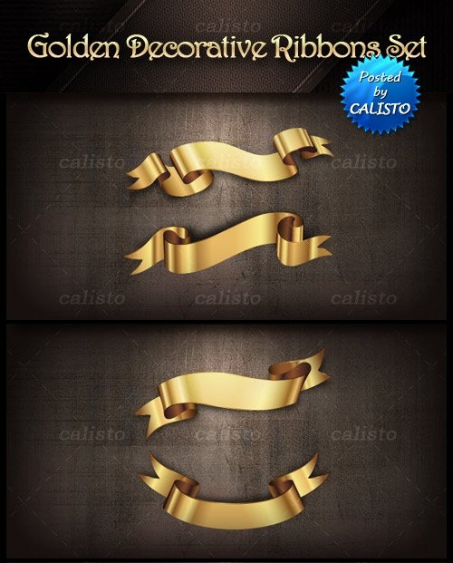 دانلود تصاویر وکتور روبان های طلایی Golden Decorative Vector Ribbons Set