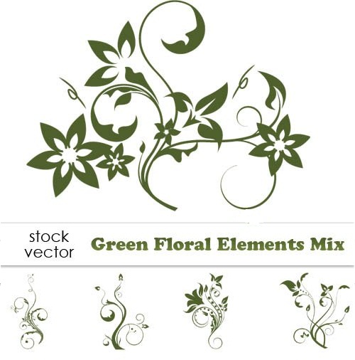 دانلود وکتور سبز میکس گل وبوته Vectors - Green Floral Elements Mix