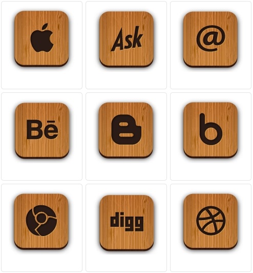 دانلود 51 آیکون زیبای چوبی سایت ها و شبکه های اجتماعی Wooden Social Icons