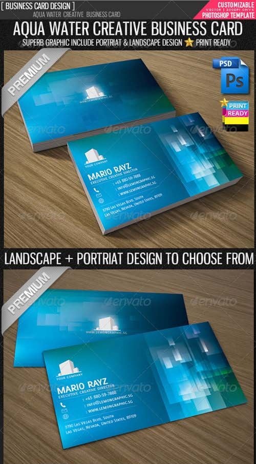 دانلود طرح لایه باز کارت ویزیت آبی Aqua Water Corporate Business Card - GraphicRiver