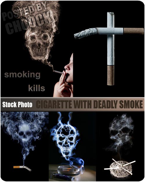 دانلود تصاویر استوک با موضوع سیگار و دود کشنده Cigarette with deadly smoke - Stock Photo