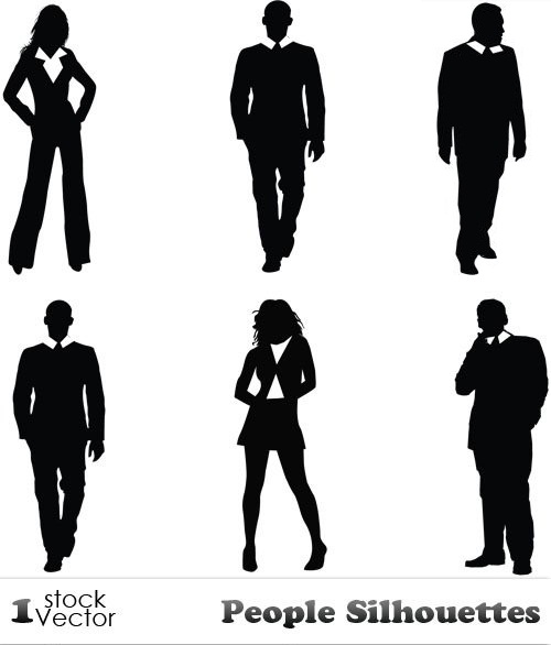 دانلود تصاویر وکتور سیاه و سفید از مردم People Silhouettes Vector