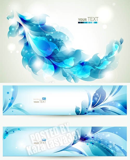 دانلود وکتور بنرهای آماده Blue floral banners
