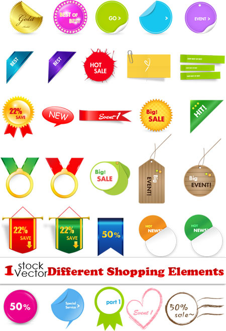 دانلود وکتور و لیبل ها و نشانه های خرید Different Shopping Elements Vector