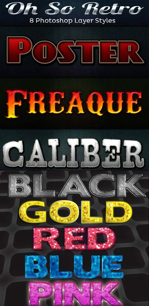دانلود استایل های و افکت های متن فتوشاپ Glitter and Retro Styles
