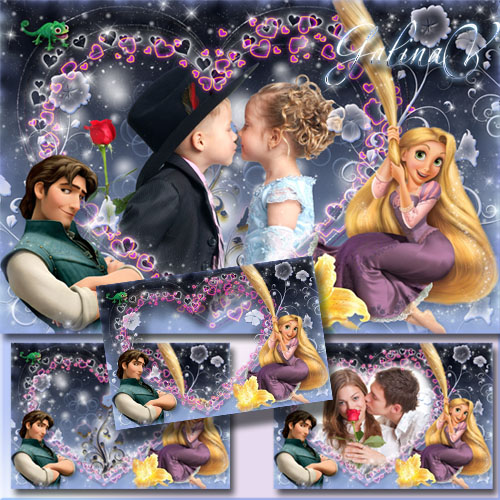 دانلود قاب عکس عاشقانه با طرح کارتون گیسو کمند Romantic Love Frame with Rapunzel