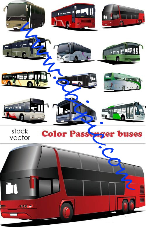 دانلود عکس های وکتور انواع مختلف اتوبوس Vectors - Color Passenger buses