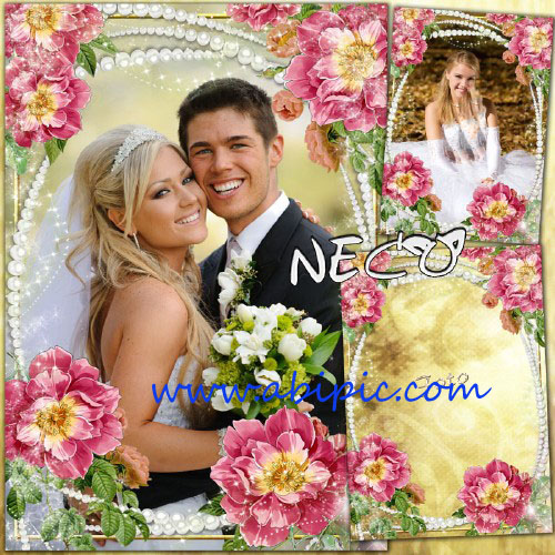 دانلود قاب عکس ازدواج طراحی شده با گل های زیبا
