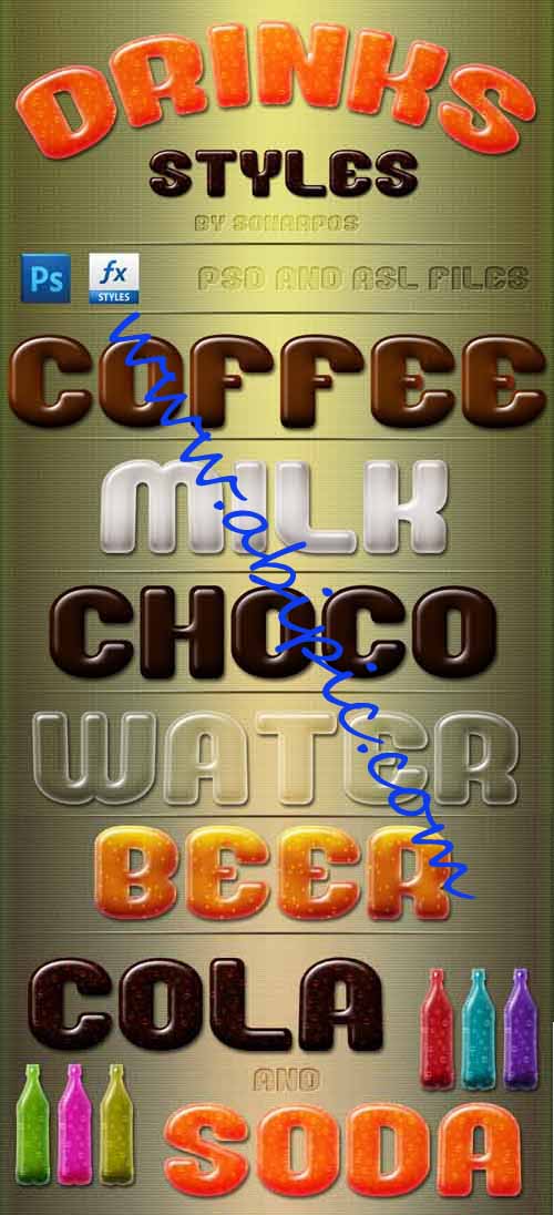 دانلود فونت یا استایل نوشیدنی برای فتوشاپ Drinks Text Styles