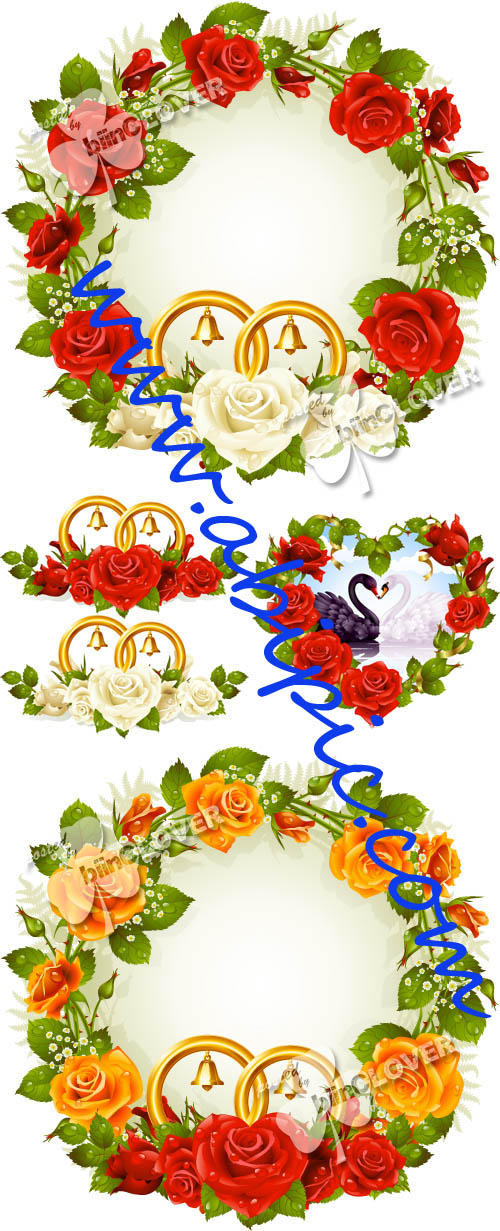 دانلود مجموعه از وکتور فریم و حلقه های گل عروسی Wedding flower frames