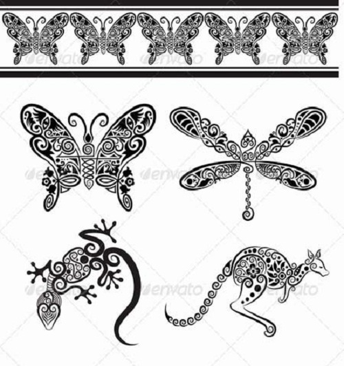 دانلود کادر و طرح وکتور حیوانات با طراحی گل و مارپیچ Animal ornaments Vector