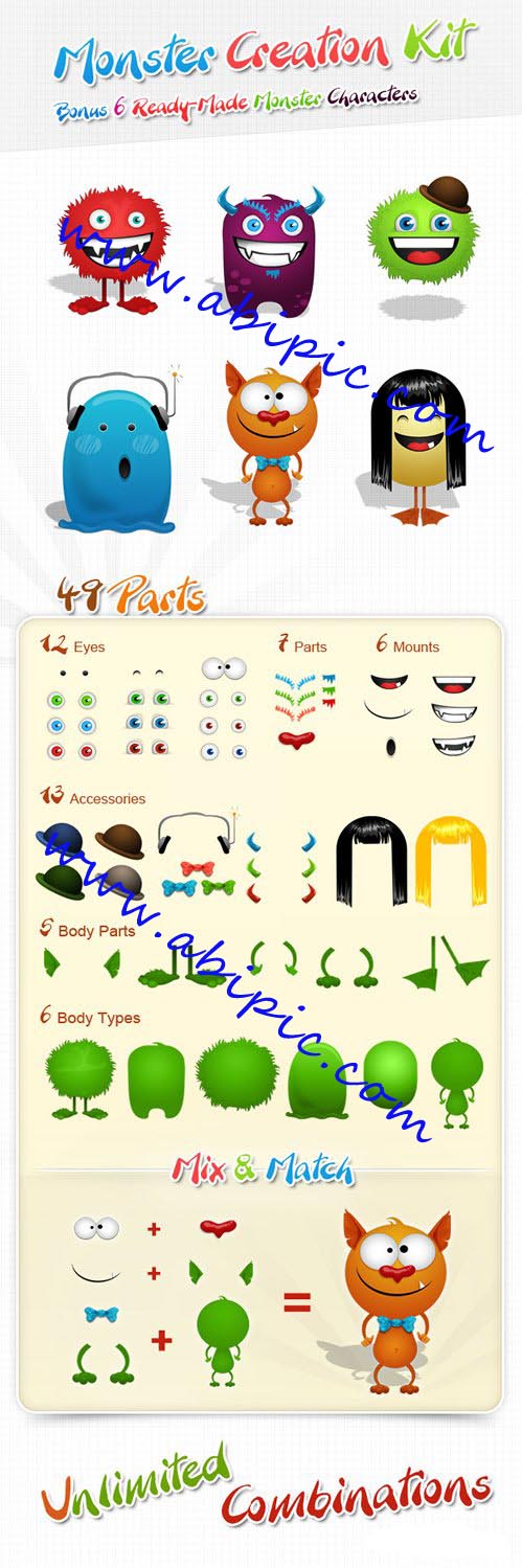 دانلود مجموعه ویژه کیت های لایه باز ساخت هیولا PSD Monster Creation Kit