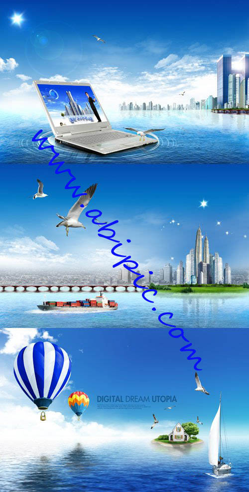 دانلود 3 فایل سورس فتوشاپ با نام آسمان آبی و دریا