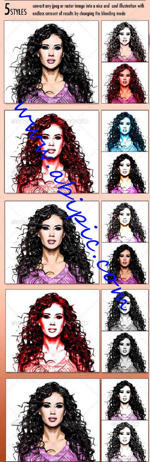 دانلود اکشن حالت نقاشی کمیک با 5 فیلتر مختلف Illustration Comic Style