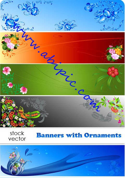 دانلود وکتور بنر با طرح گلدار Vectors Banners with Ornaments
