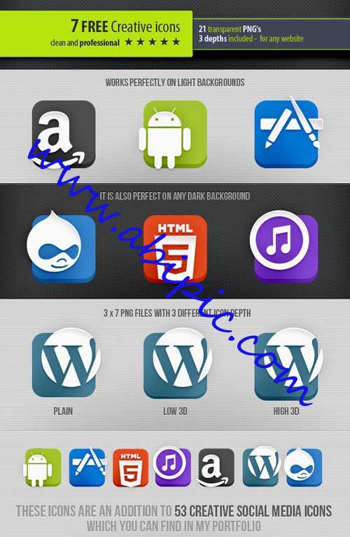 دانلود ۷ آیکون خلاقانه زیبا در ۳ حالت مختلف Creative Icons Pack