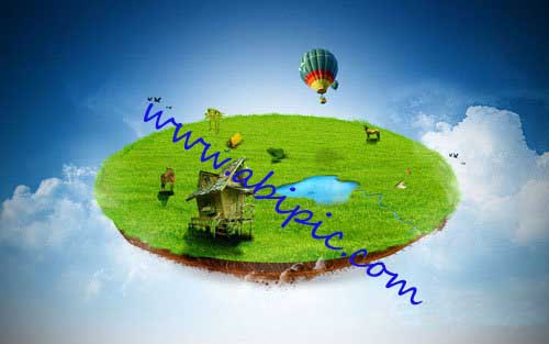 دانلود طرح لایه باز جزیره ای در آسمان PSD Template Floating Island