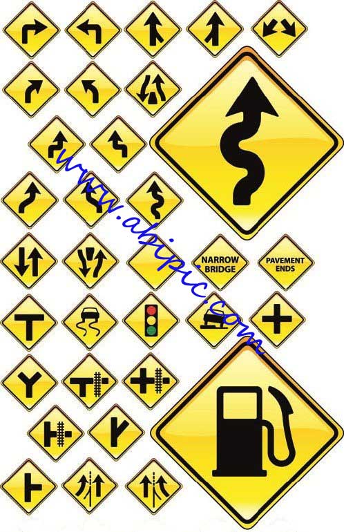 دانلود وکتور تابلو و علائم راهنمای جاده Road Signs Vector Set