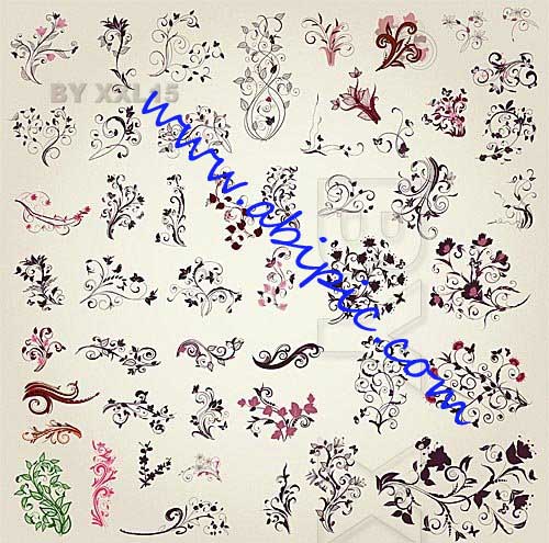 دانلود وکتور گل و بوته شماره 6 Set of floral design elements