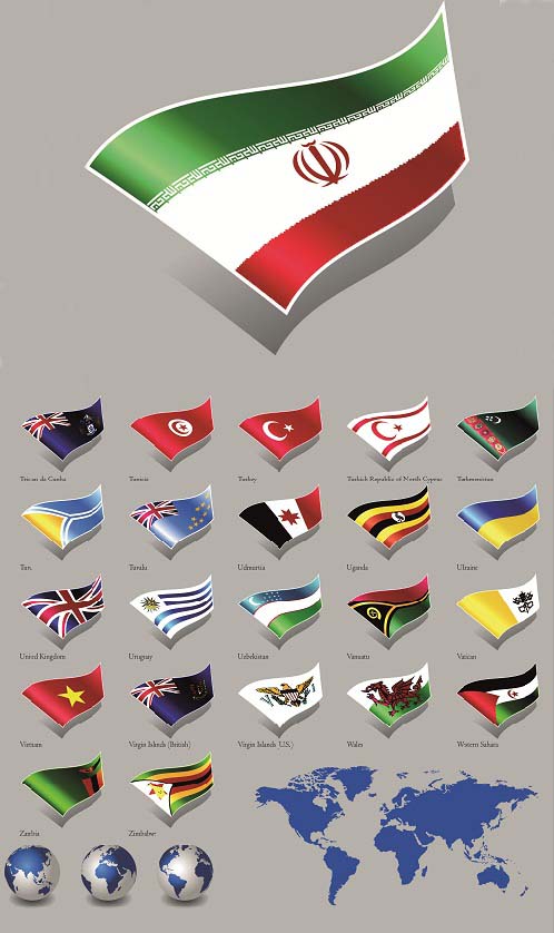 دانلود وکتور پرچم اران و کشورهای جهان Moving national flags vector