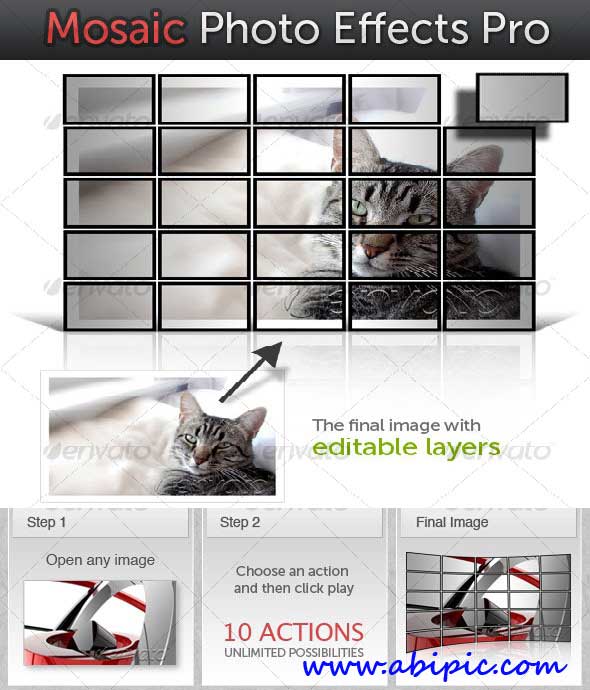 دانلود اکشن 10 افکت مختلف ساخت تصاویر موزائیکی Mosaic Photo Effects