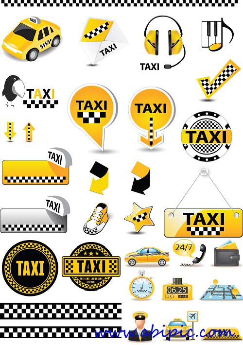 دانلود وکتور المان های تاکسی Vectors - Vivid Taxi Elements
